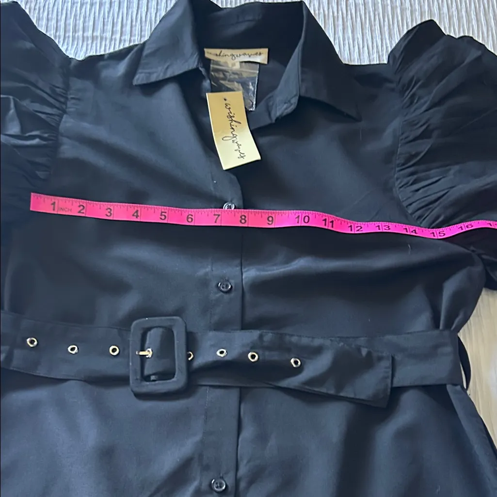 Chic Black Belted Mini Dress Size M - Image 6