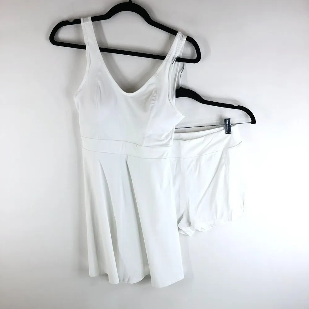 Halara V Neck Backless Side Pocket 2-Piece Flare Tennis Dress White S - Image 5