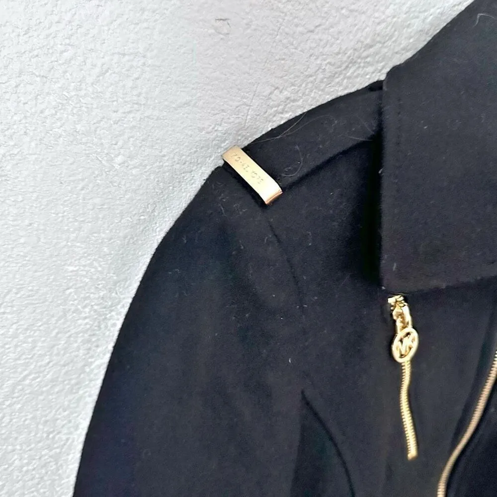 MICHAEL KORS | Black Pea Coat Overcoat Wool Blend Gold Hardware | Small - Image 3