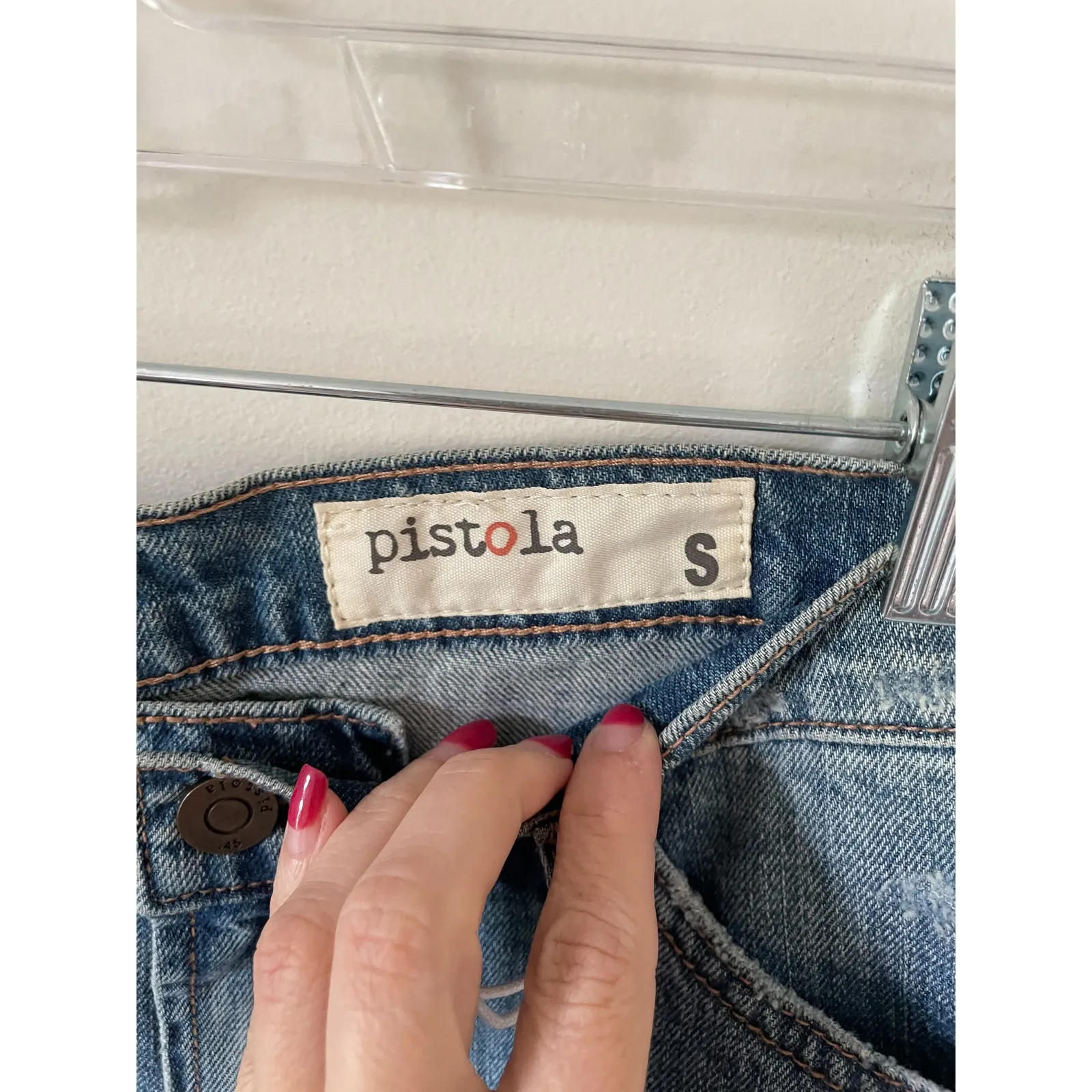 Pistola Distressed Mid Rise Raw Hem 2" Short Denim Shorts Blue Size 28 Small NEW - Image 6