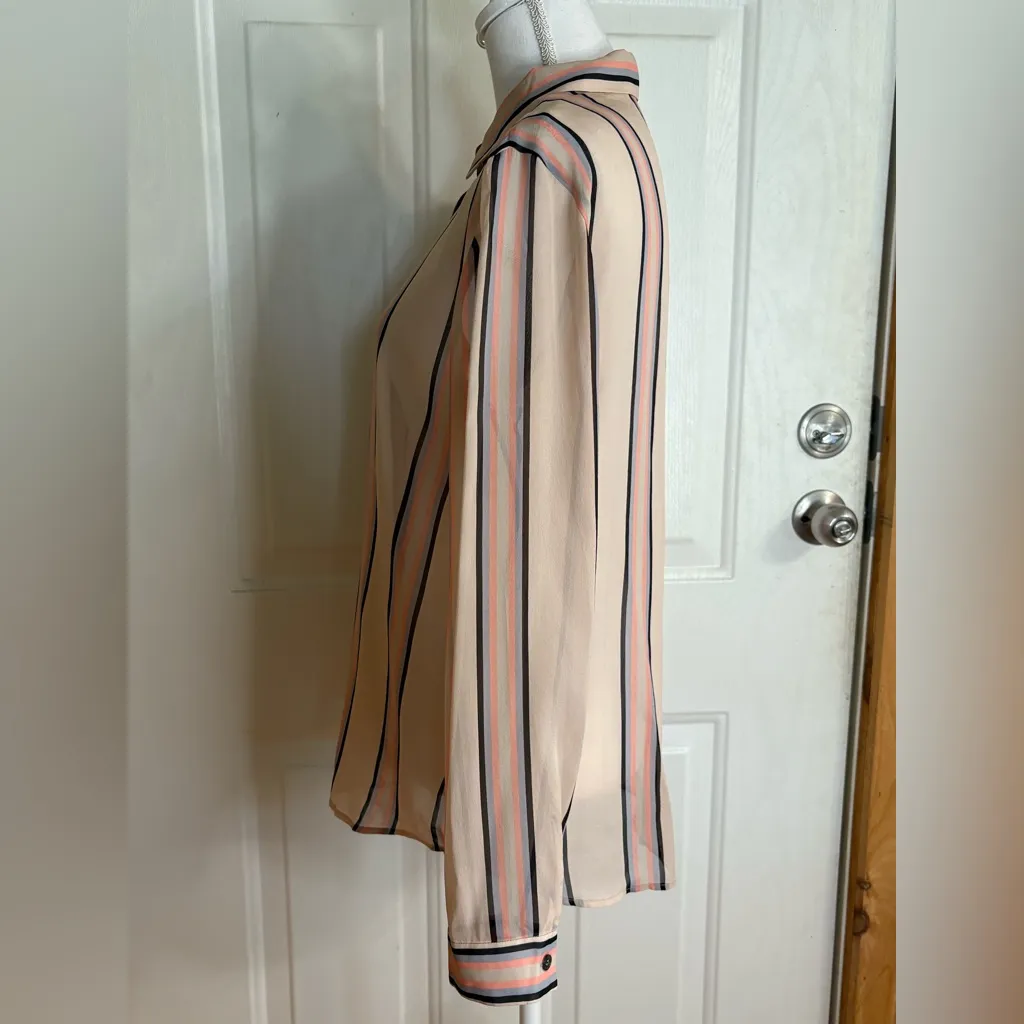 Theory Multicolor Striped Button-Down 100% Silk Shirt size M * - Image 3