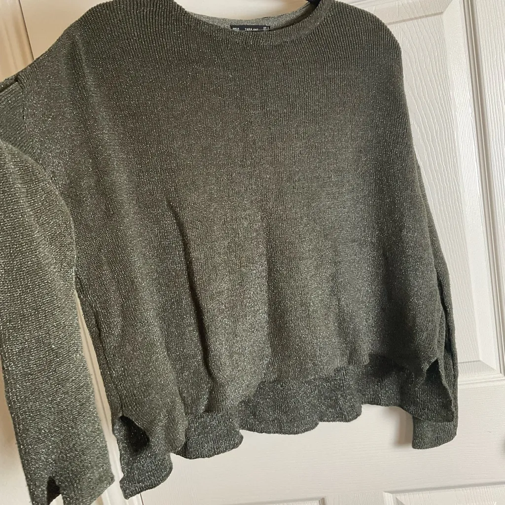 Zara Knit green Metallic Sweater Size small - Image 7
