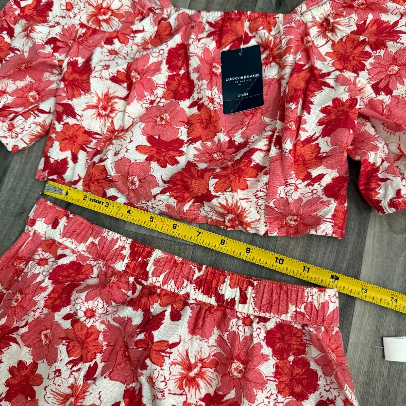 Lucky Brand red floral puff sleeve two piece top & skirt set - Image 2