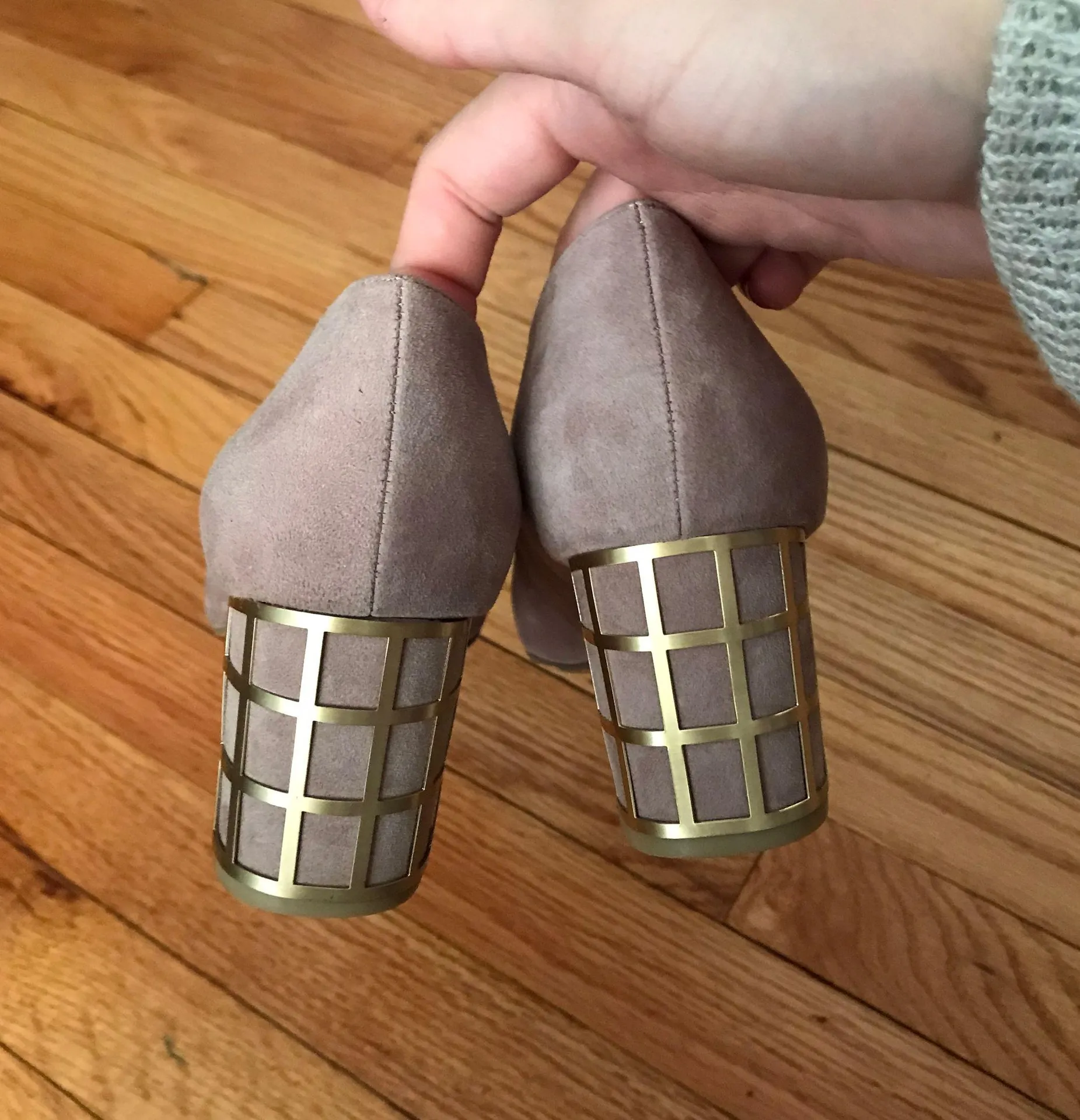 Lilac Karina Suede Block Cage Pointed Pumps - Image 6