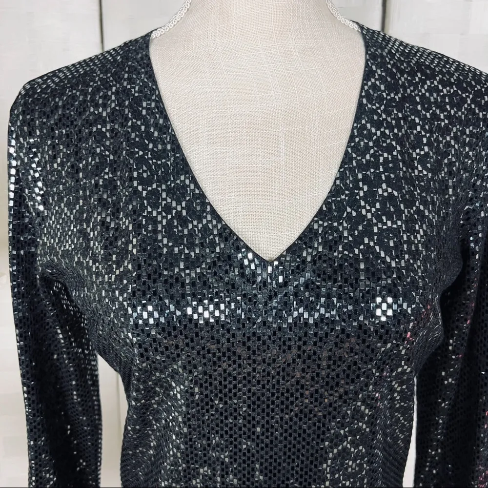 St John Black Metallic Sequin Blouse - Image 2
