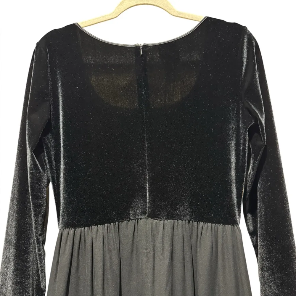 Laura Ashley Vintage Black Velvet Maxi Dress Size 10 | Long Sleeve Evening Gown - Image 6
