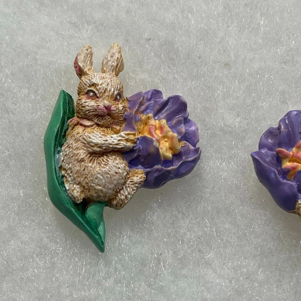Vintage Easter Garden bunny pierced earrings. Purple - Image 3