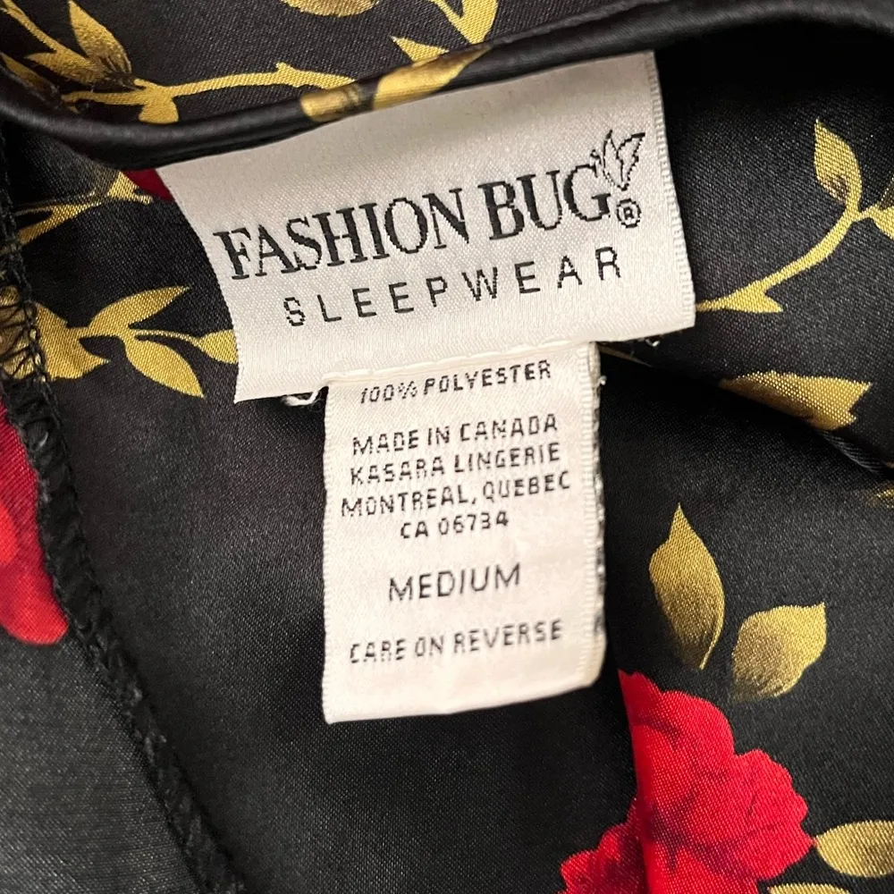 Fashion Bug Floral Satin Robe Black Red M Medium - Image 5