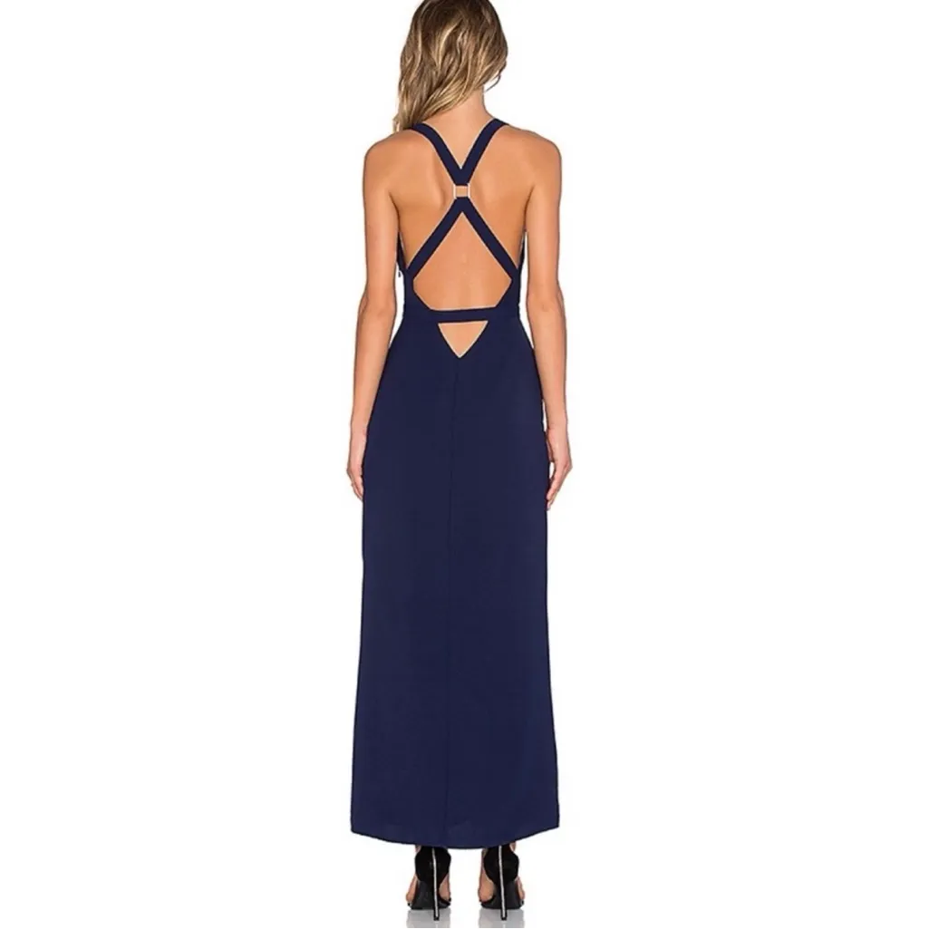 Revolve NBD Night Fever Plunging Neckline Navy Blue Slit Maxi Dress Size S - Image 2
