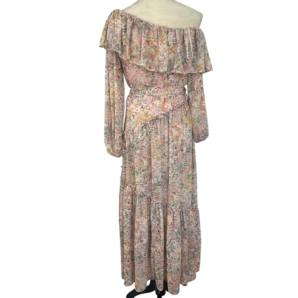 Revolve ASTR the Label Kaylani Dress In Pink Multi Floral Off Shoulder Ruffle XS - Image 9