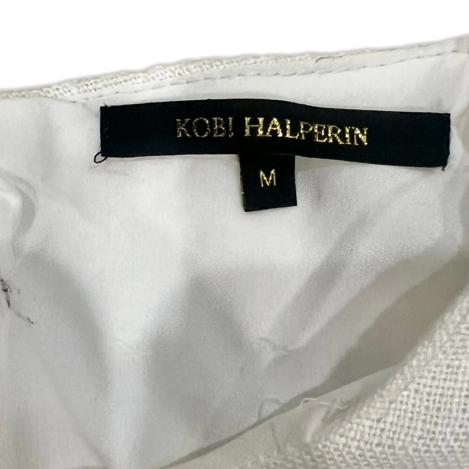 Kobi Halperin Ivory Beaded Tassel Mini Shift Linen Short Sleeve Dress size M White - Image 8