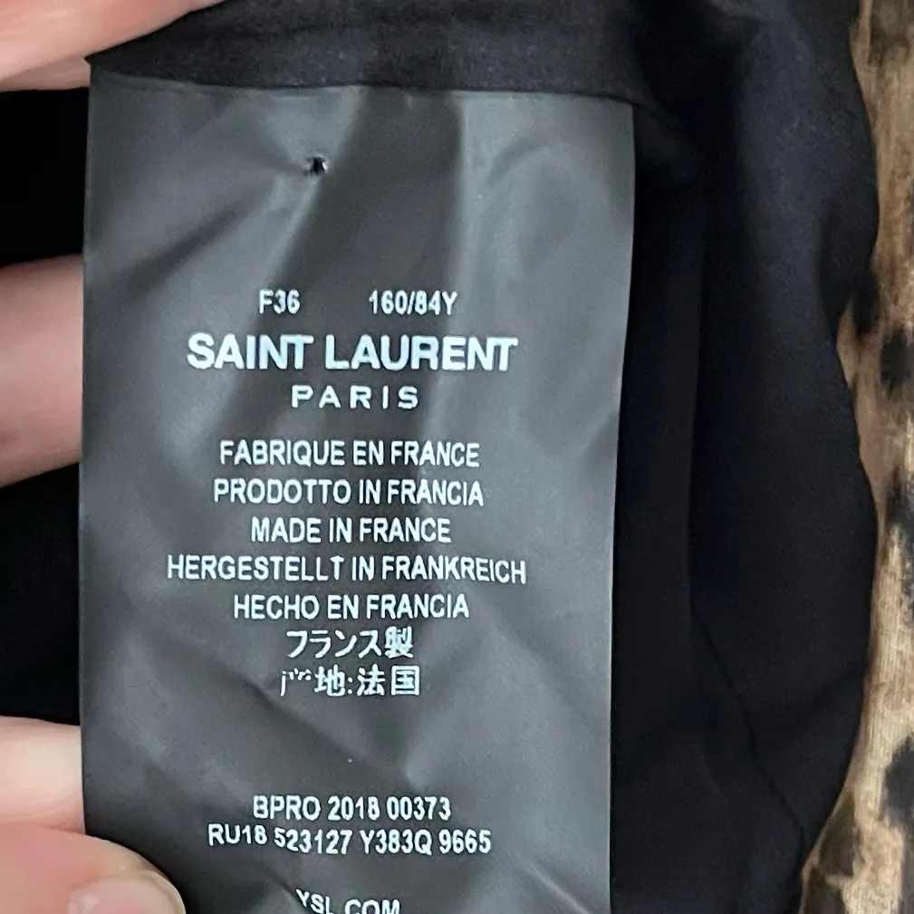 YSL Saint Laurent Women’s 100% Silk Animal Print Long Sleeve Sheer Dress Small - Image 7