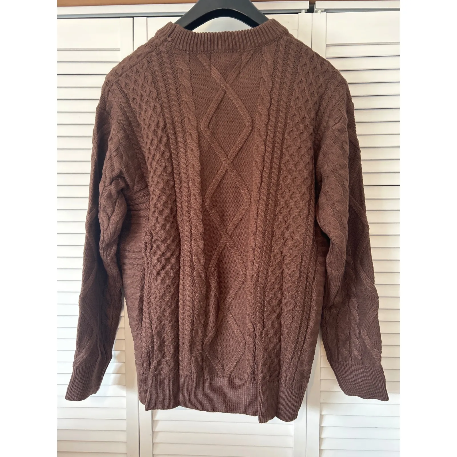 ELFRIC EDEN Brown Cable Knit Sweater Men's XXL Crew Neck Long Sleeve Pullover - Image 3