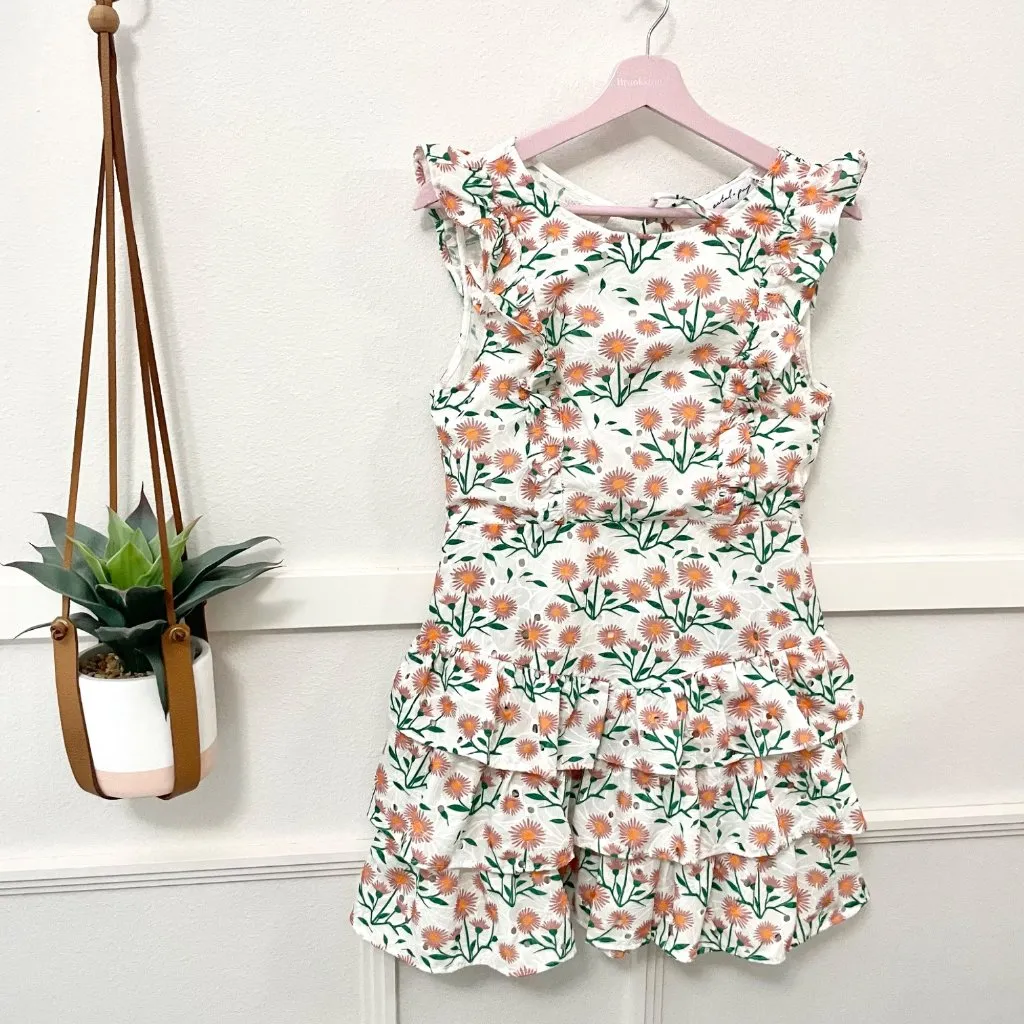 Petal & Pup Anya Floral Ruffle Shoulder Puff Sleeve White Mini Dress US 10 - Image 2