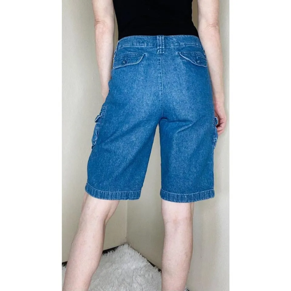 Vintage Y2K Lands’ End Medium Wash Cargo Denim Shorts - Image 3