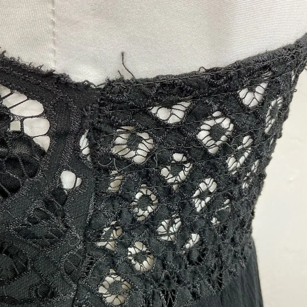 Mi Ami Black Lace Crochet Strappy Sleeveless Fit and Flare Dress Medium - Image 3