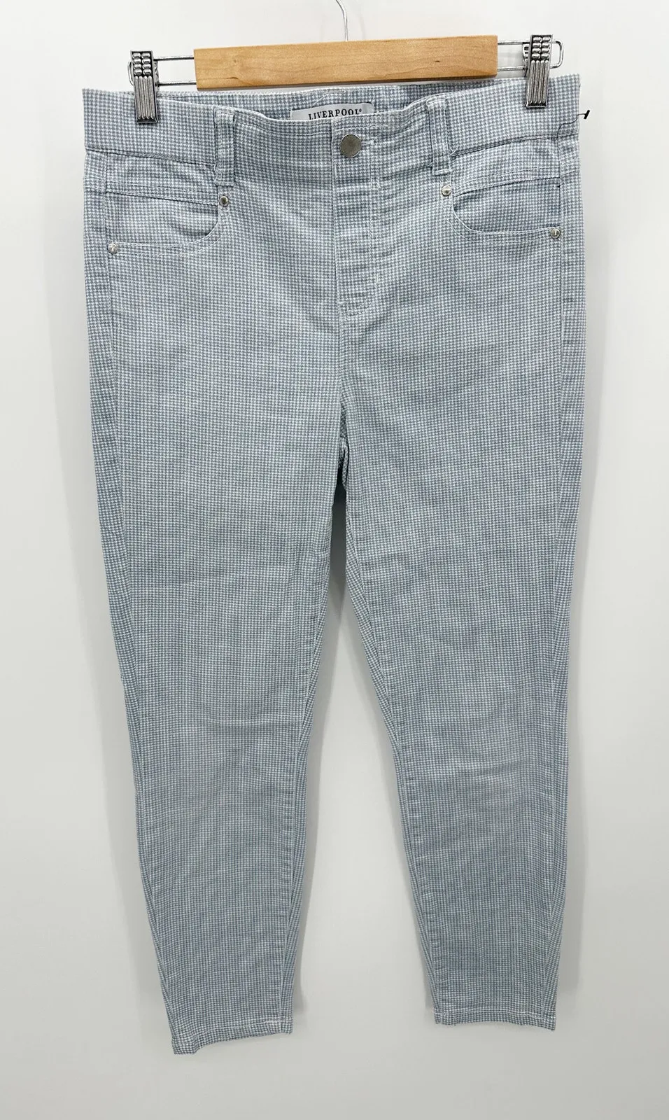 Liverpool Womens Blue Gingham Plaid Pull On Stretch Pants Size 4/27 Ankle - Image 1