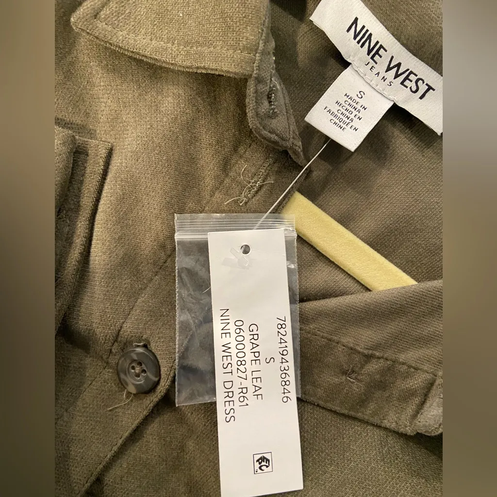 NWT Nine West Olive Green Velvet Button Front Collared Long Sleeve Mini Dress - Image 10