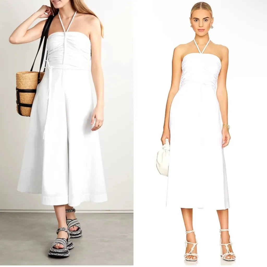 NWT Veronica Beard Tucker White Halter‎ Midi Dress - Image 2