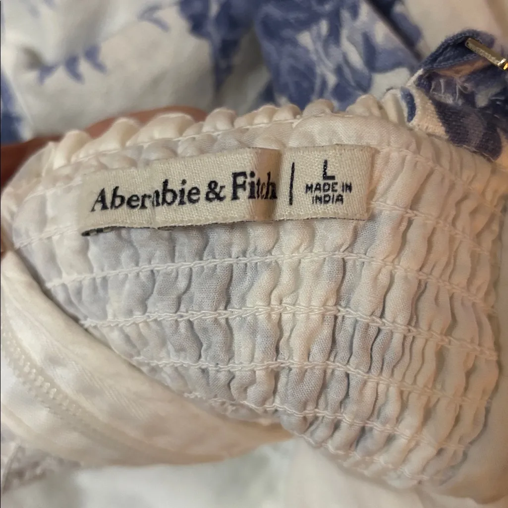 Abercrombie & Fitch Emerson Fit & Flare Midi Dress L Blue White Floral Cottage - Image 8
