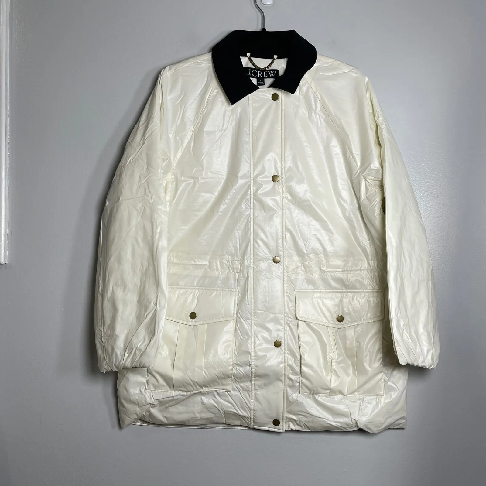 J.CREW Puffer Barn Jacket with PrimaLoft Large Cream Ivory NEW Quilted Winter Black - Image 2