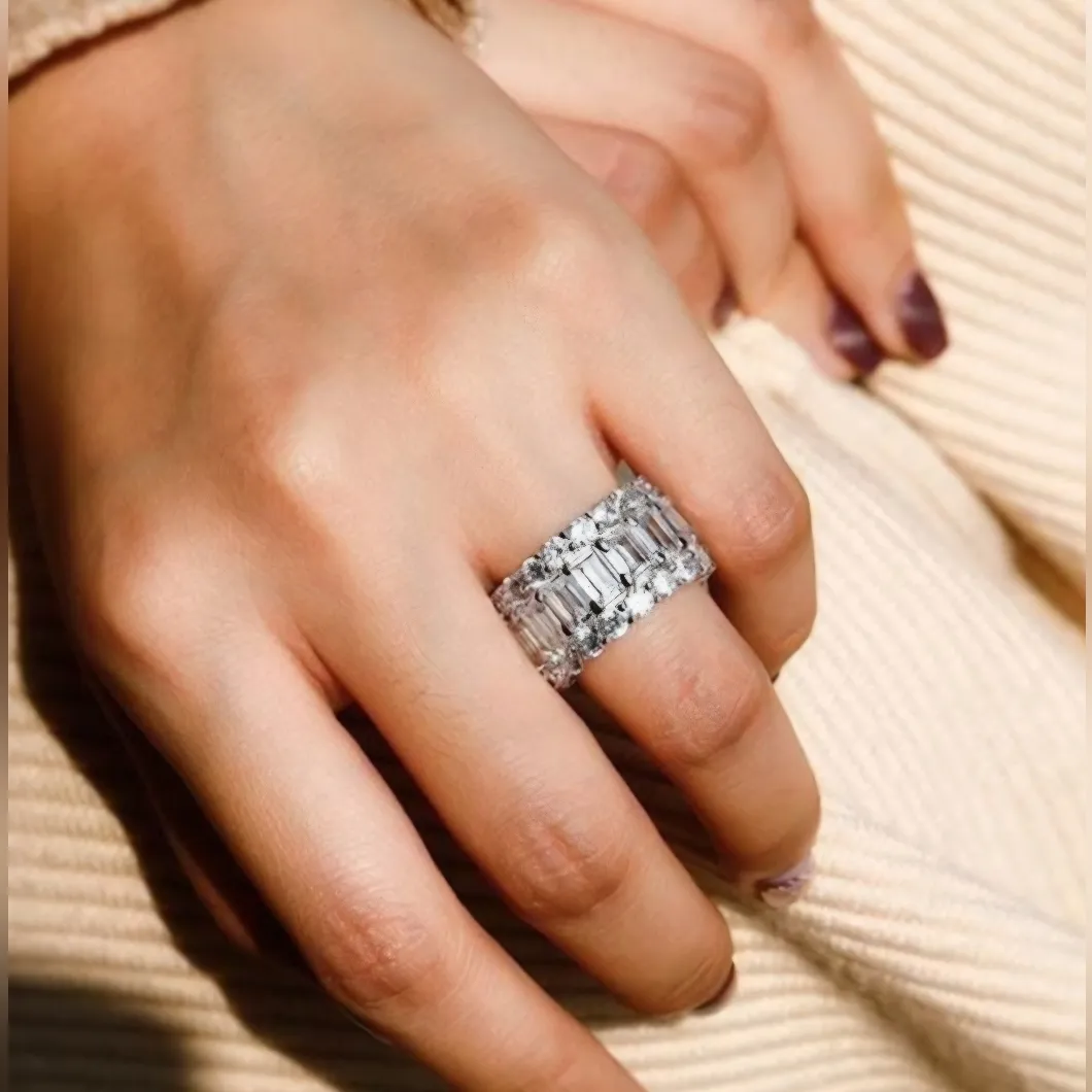 Italo Sterling Silver 925 Triple Row Eternity Baguette Ring with Box Size 5.5 - Image 10