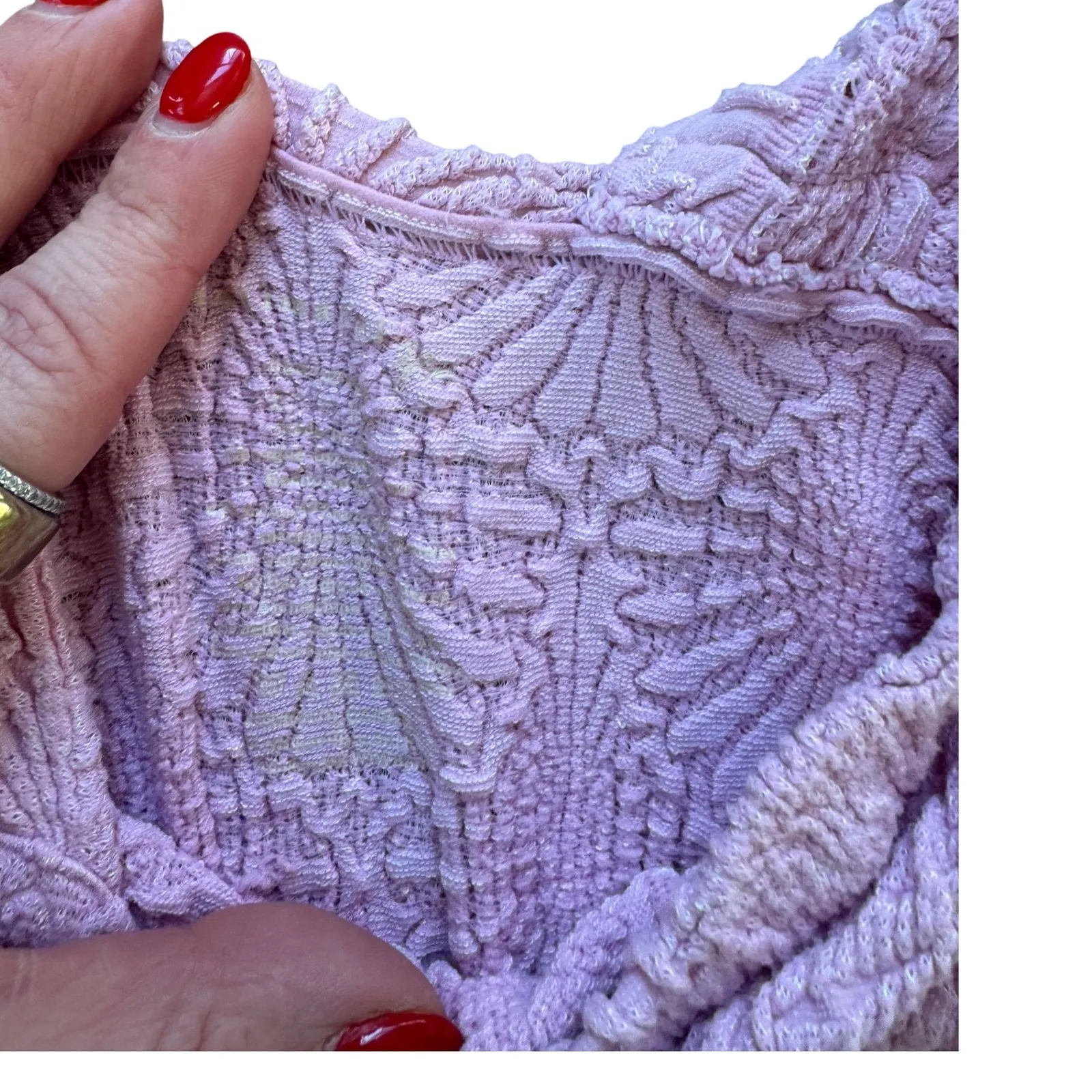 Free People Pink Textured Knit Crop Top Boho Coquette Soft Girl Festival XS/S - Image 2