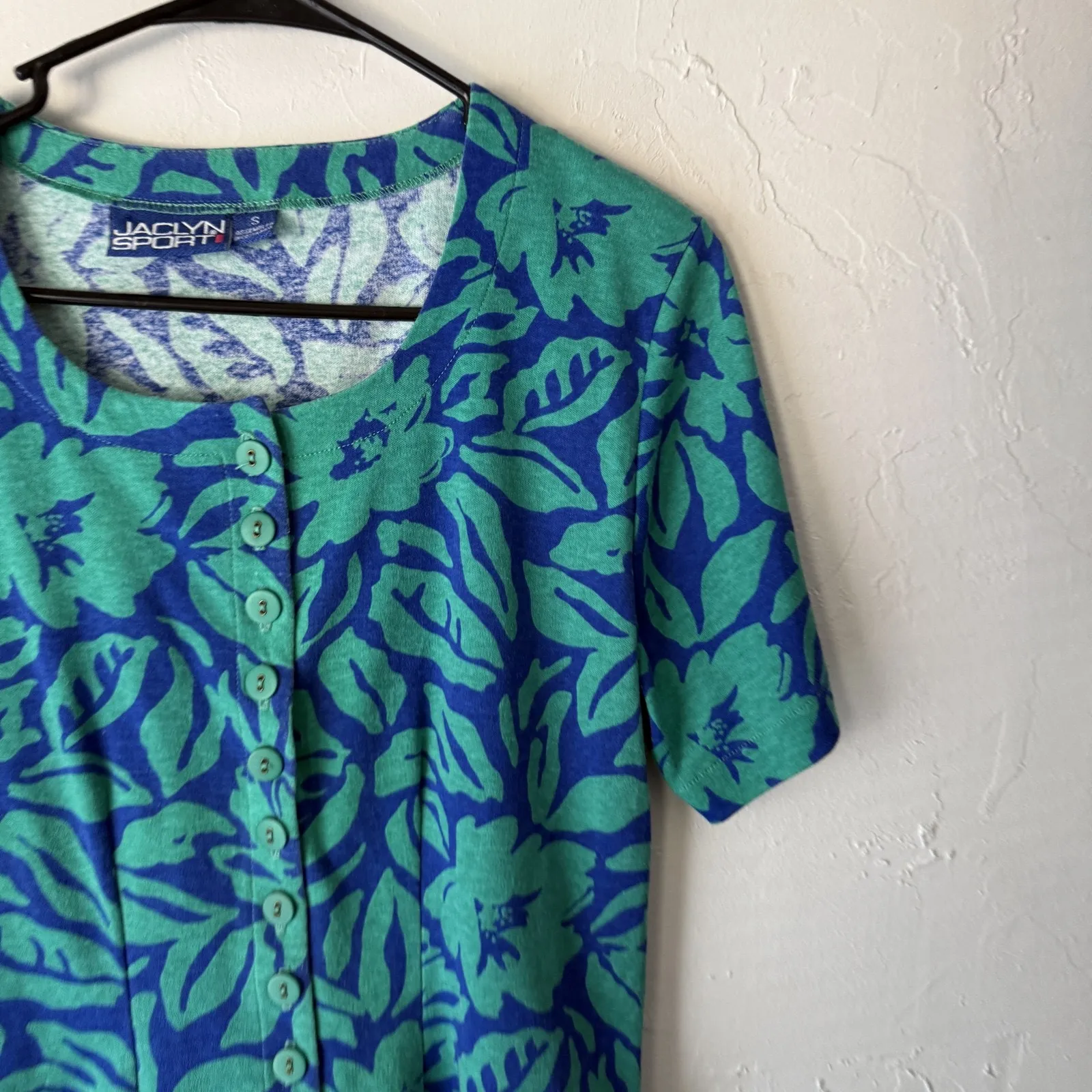 Jaclyn Vintage 70s Shirt Shorts Set Small Floral Retro Casual‎ Bright Blue - Image 3