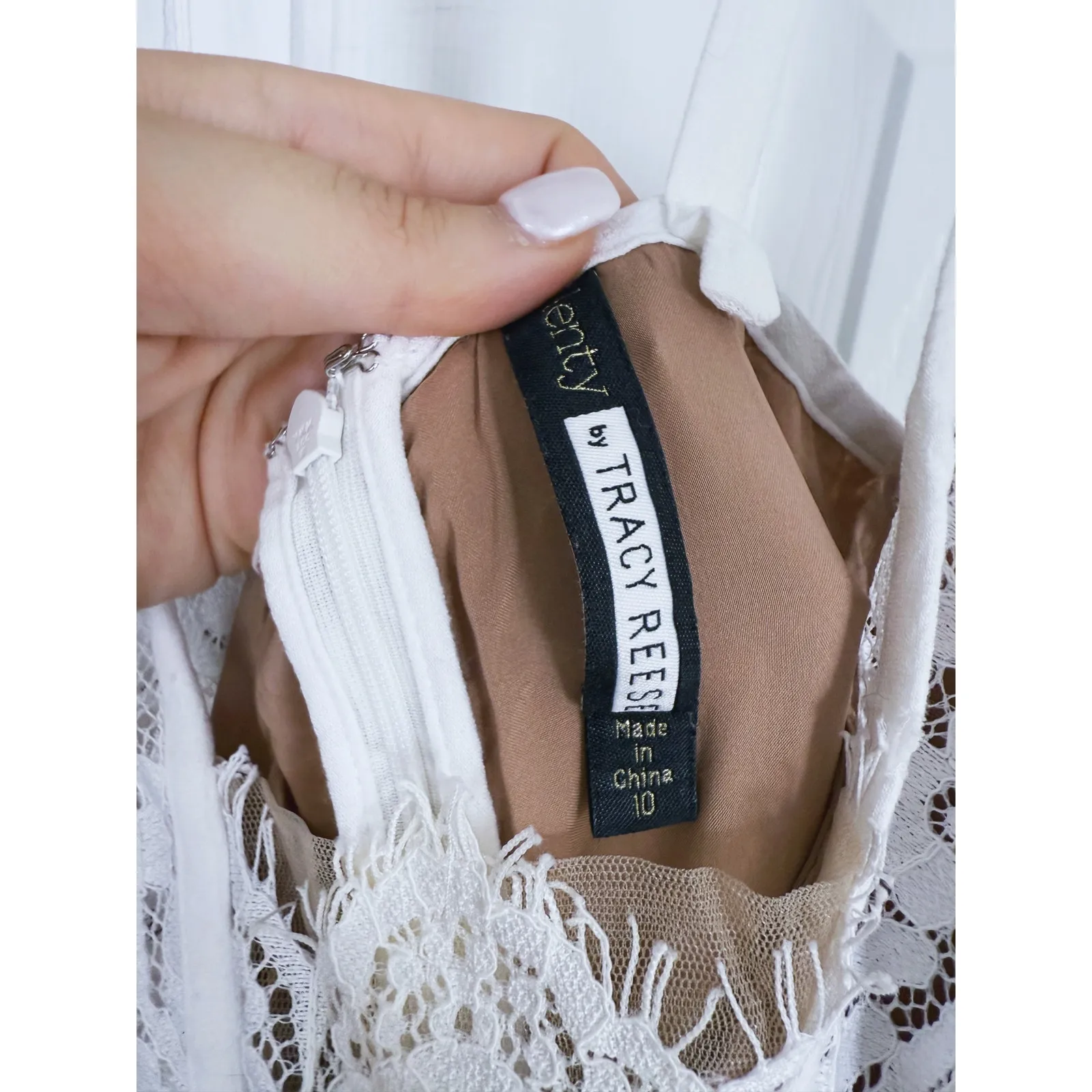 Tracy Reese Fairy Boho Lace Mini Dress 10 White Bridal Bachelorette Event Party - Image 4