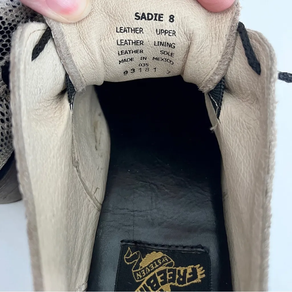 Freebird ‘Sadie’ Beige Snakeskin Embossed Leather Heeled Oxfords, Size 8 - Image 9