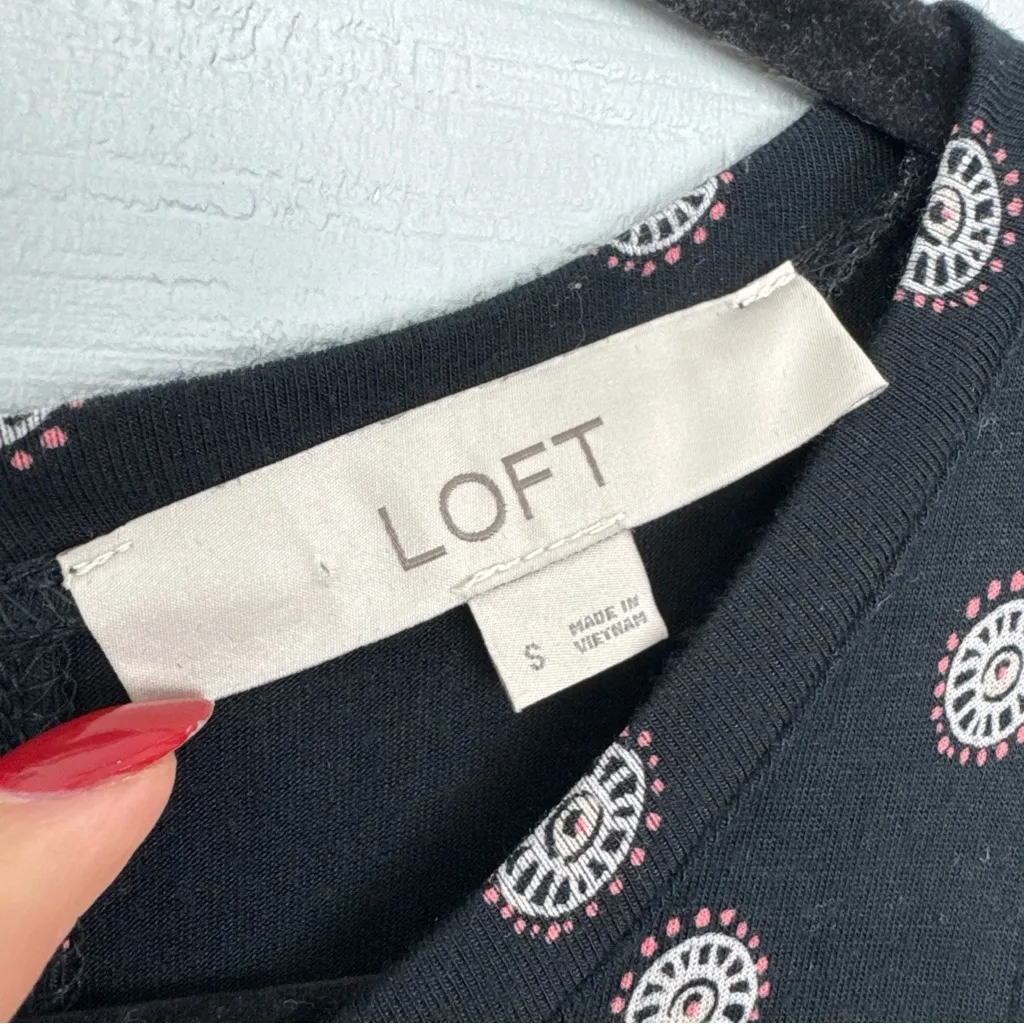 Loft Patterned Black Sleeveless Tank Mini Short Sun Dress Size S - Image 4