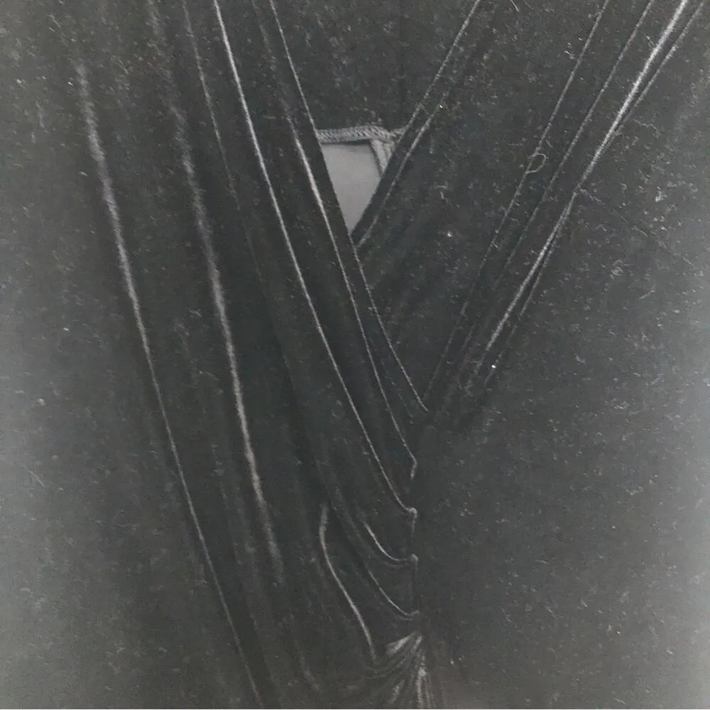 Vintage 90s Robbie Bee Black Velvet Beaded Short Sleeve Cinched Waist Midi Dress - Image 6