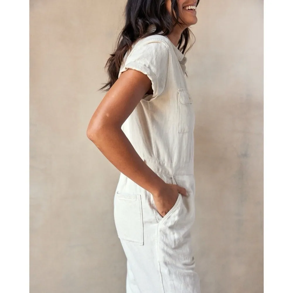 Outerknown S.E.A. Suit Women's Utility Jumpsuit Medium Natural Organic Cotton Tan - Image 3