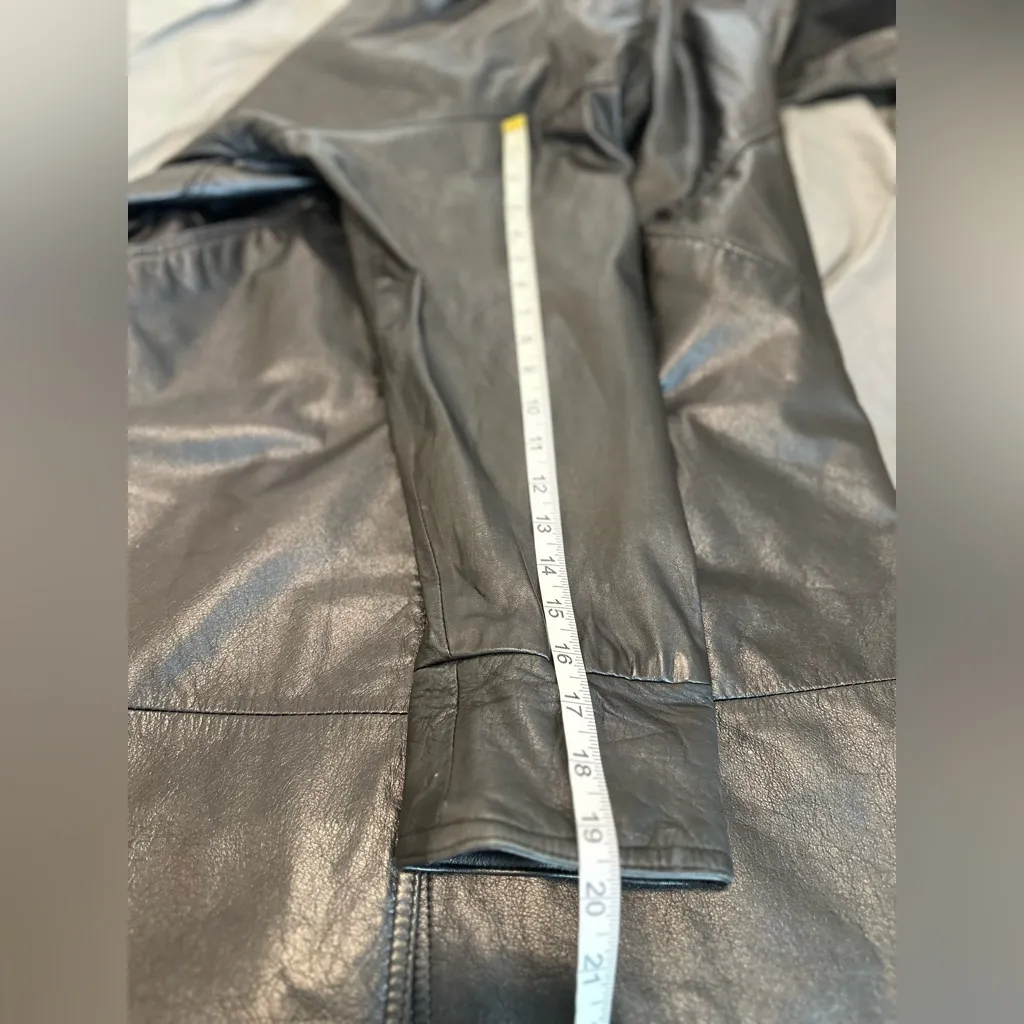 Vintage 90s Jacqueline Ferrar Sz: S Black Leather Button Up Long Trench Coat. - Image 5