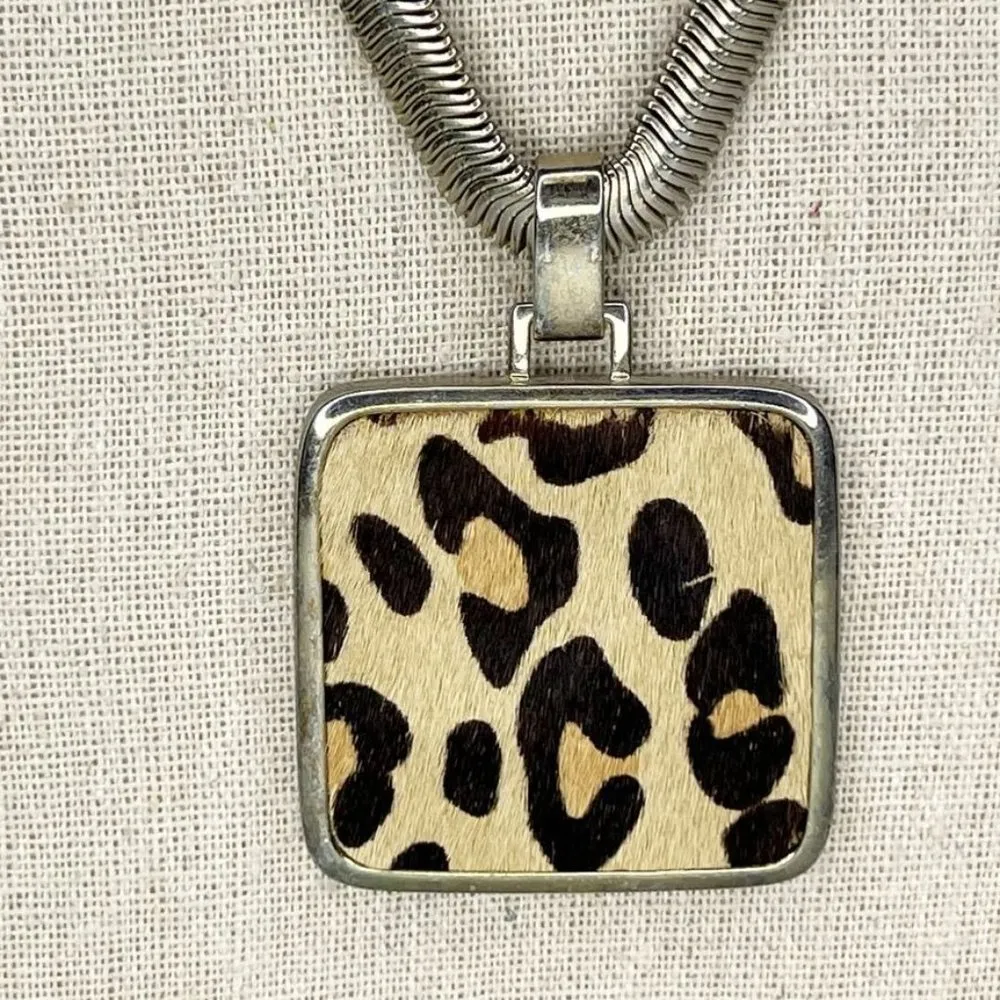 Chico's  Gold Tone Coil Animal Print Faux Fur Pendant Necklace - Image 2