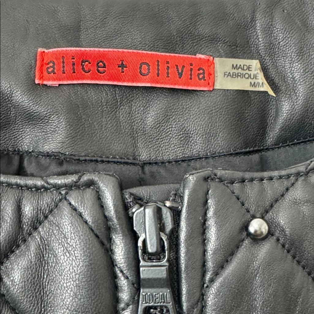 Alice + Olivia Siri Quilted Studded Black 100% Lamb Leather Jacket Size: M - Image 4