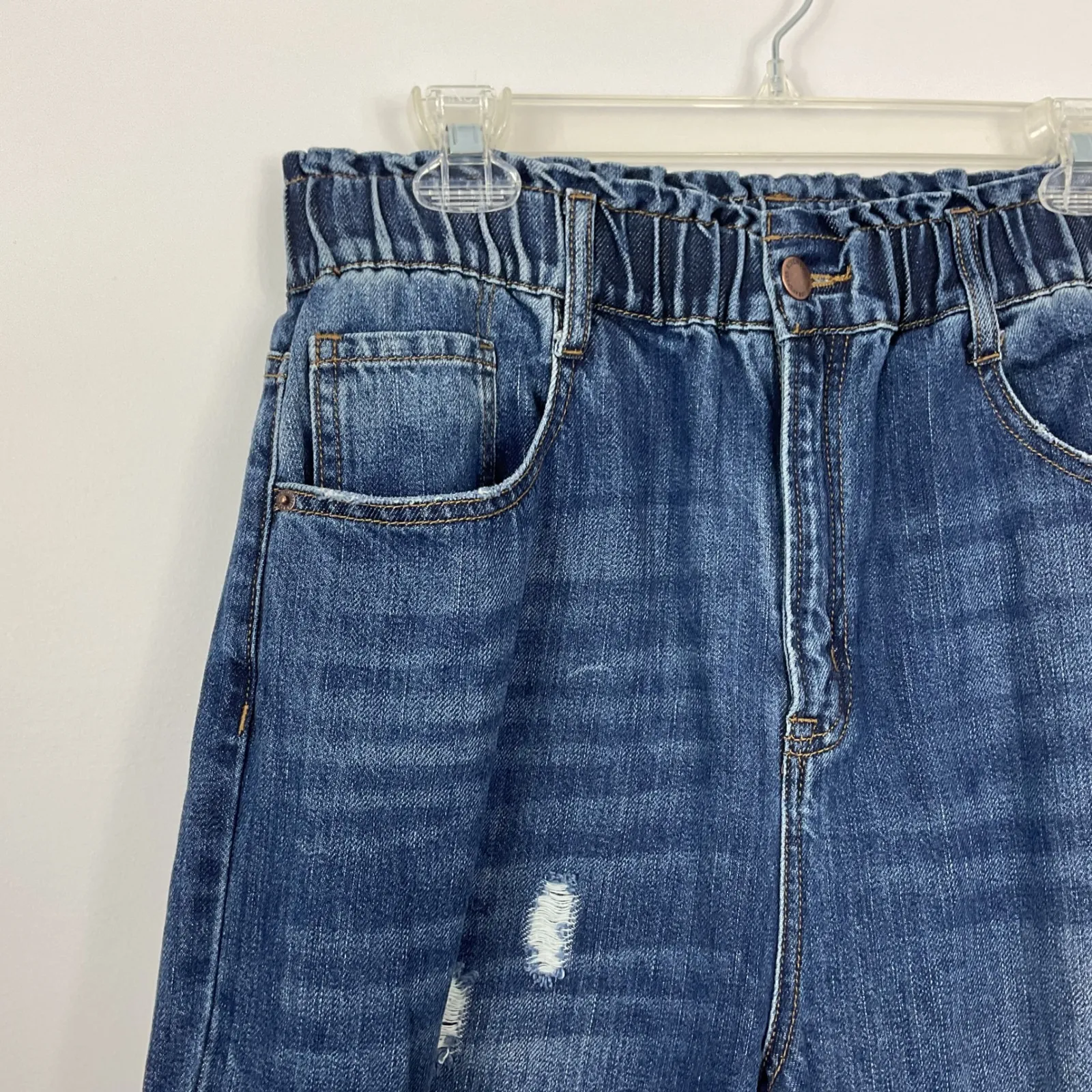 Risen Women's Distressed High Rise Elastic Waist Jeans Size 13 Blue - Image 2