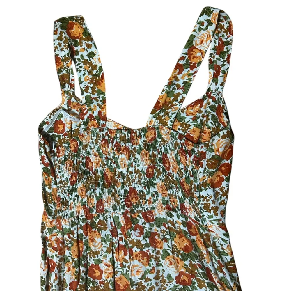 FAITHFUL THE BAND Lou Lou Mini Dress Sz 2 Sweetheart neckline Orange Tan Floral - Image 9
