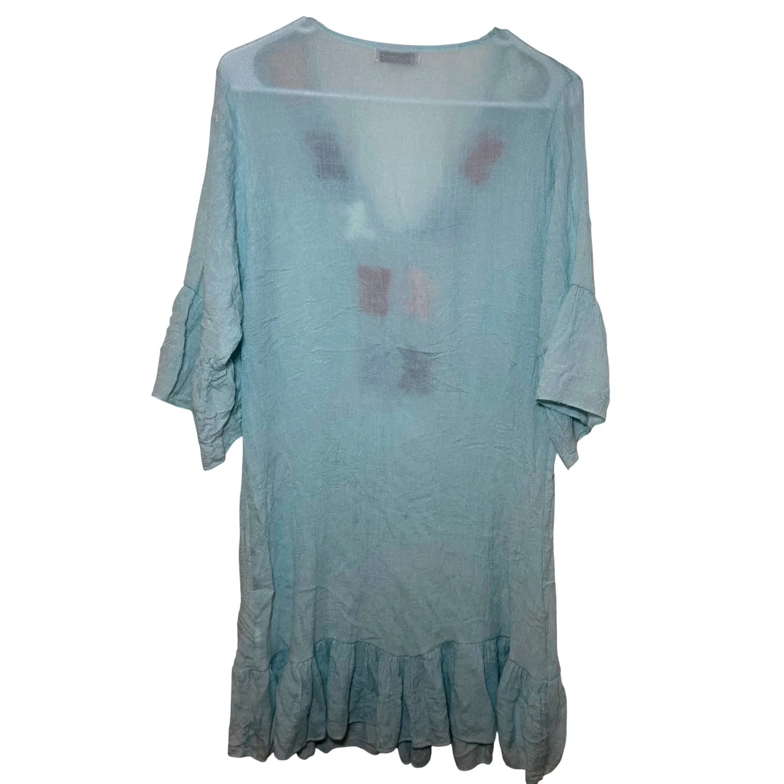 YOOMITO Womens Blue Crochet Butterfly V Neck Ruffle Hem Tunic Top Dress Sheet - Image 7