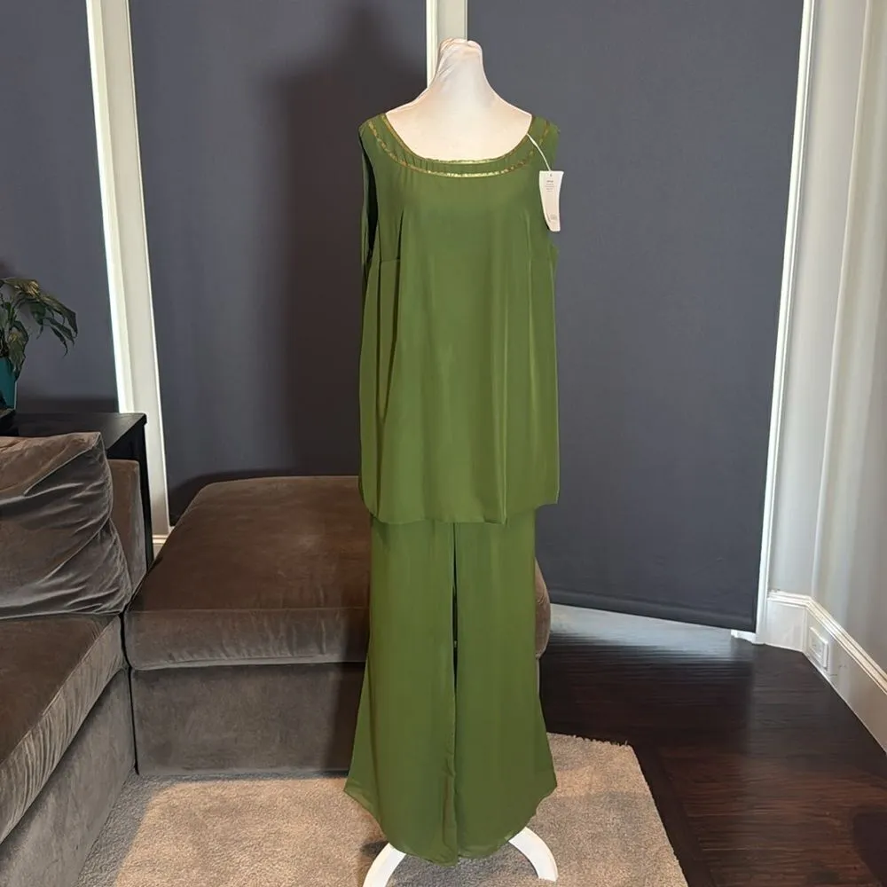 Women’s Green Chiffon 3 Piece Formal Mother of the Bride Pants Suit Size 18W NEW - Image 6