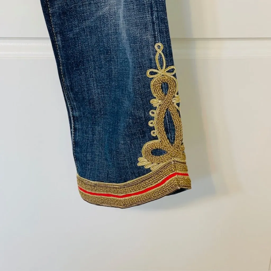 POLO Ralph Lauren Jeans THE WAVERLY STRAIGHT CROP Embellished Military Style 28 - Image 4