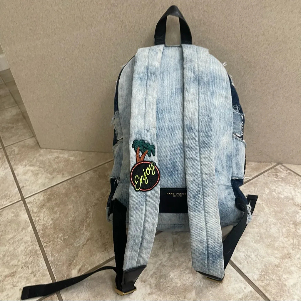 RARE‎ Denim biker patchwork and patches Paradise backpack from Marc Jacobs. - Image 13