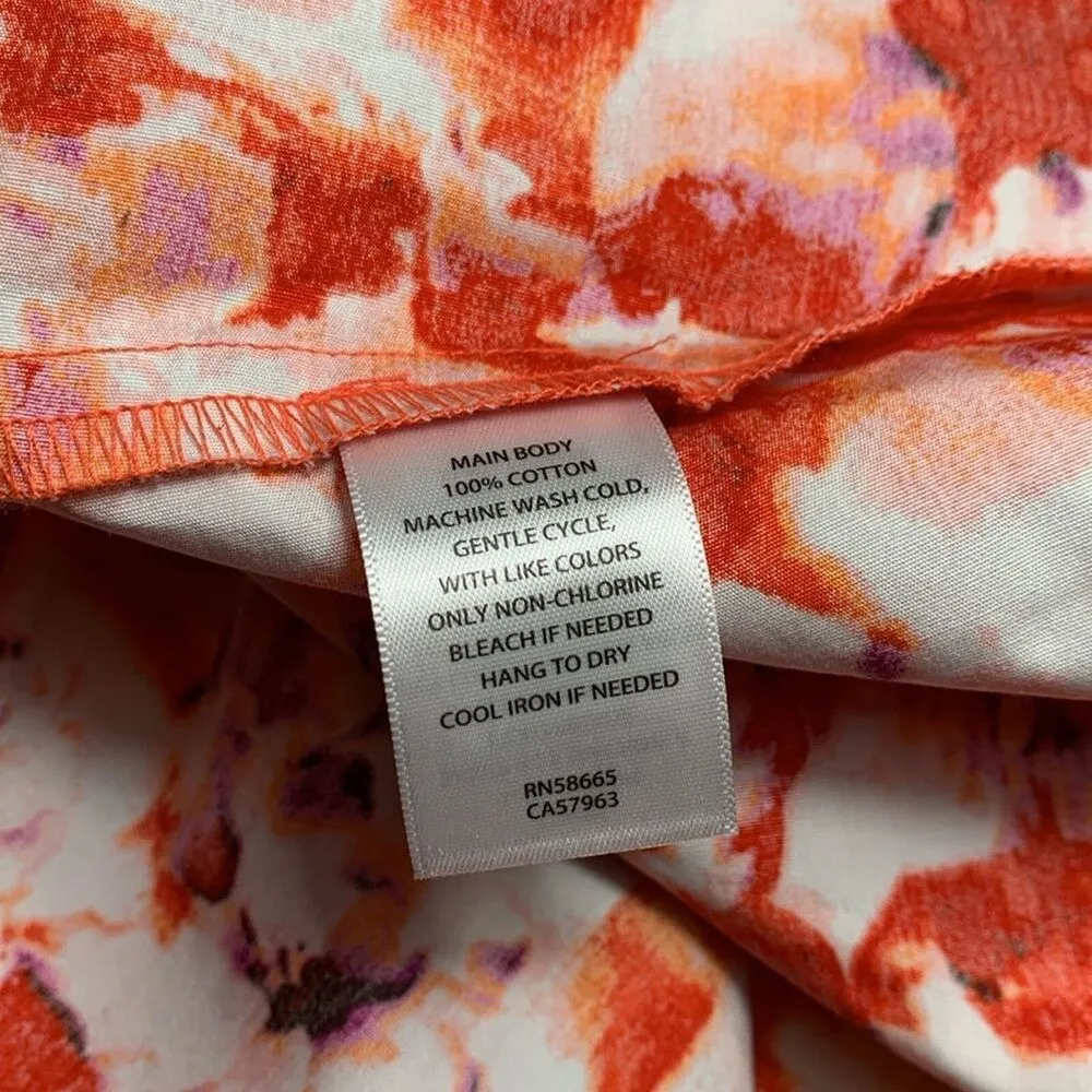 CHELSEA28 Fit & Flare Cotton Minidress in Orange Blue Blushed Blooms Medium - Image 10