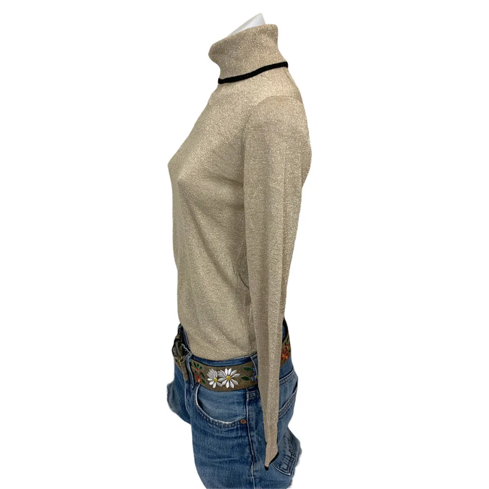Metallic Gold Turtleneck Sweater XXS Quiet Luxury Vanillagirl Oversize Soft NEW - Image 4