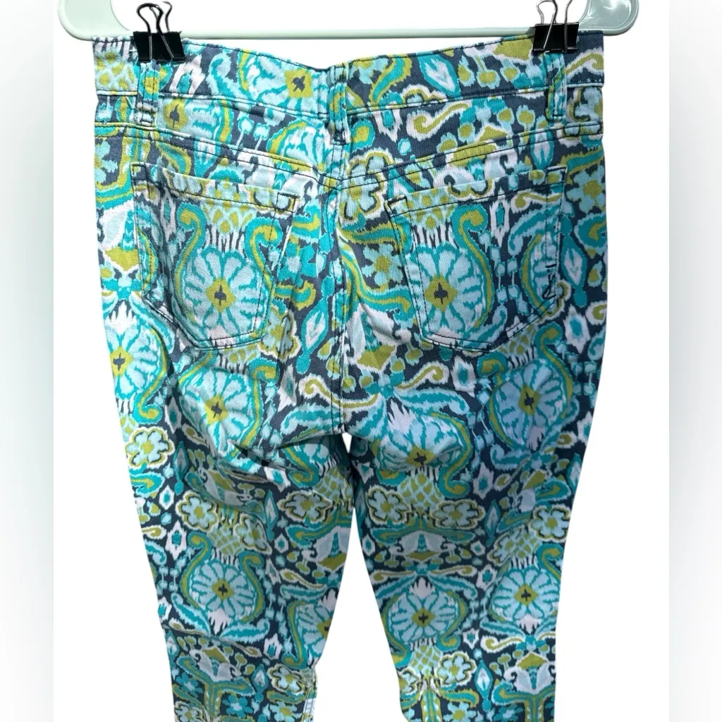 Cuffed Capri Jeans 10P Blue Green Boho Floral Pattern Stretch Petite Summer Pant - Image 6