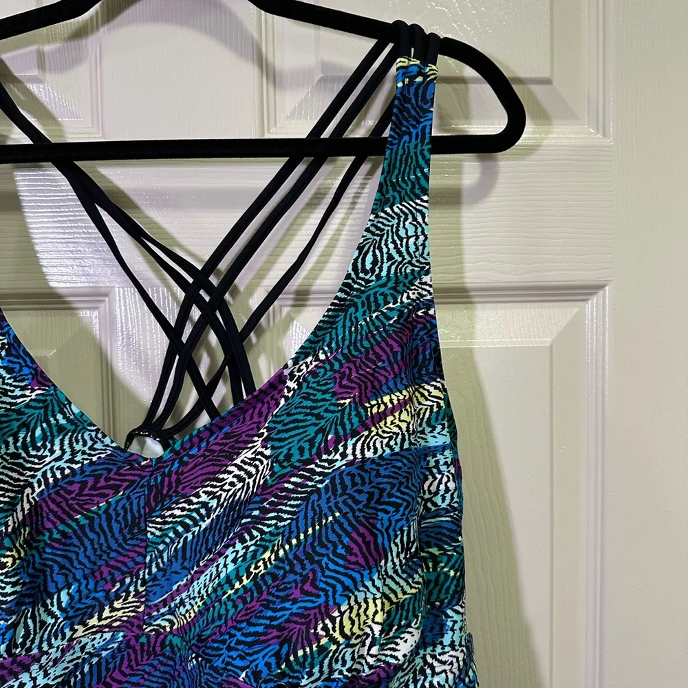 Ava & Viv Tankini Swim Top Women’s Plus Size 24W Blue Purple Racerback Cinched - Image 2