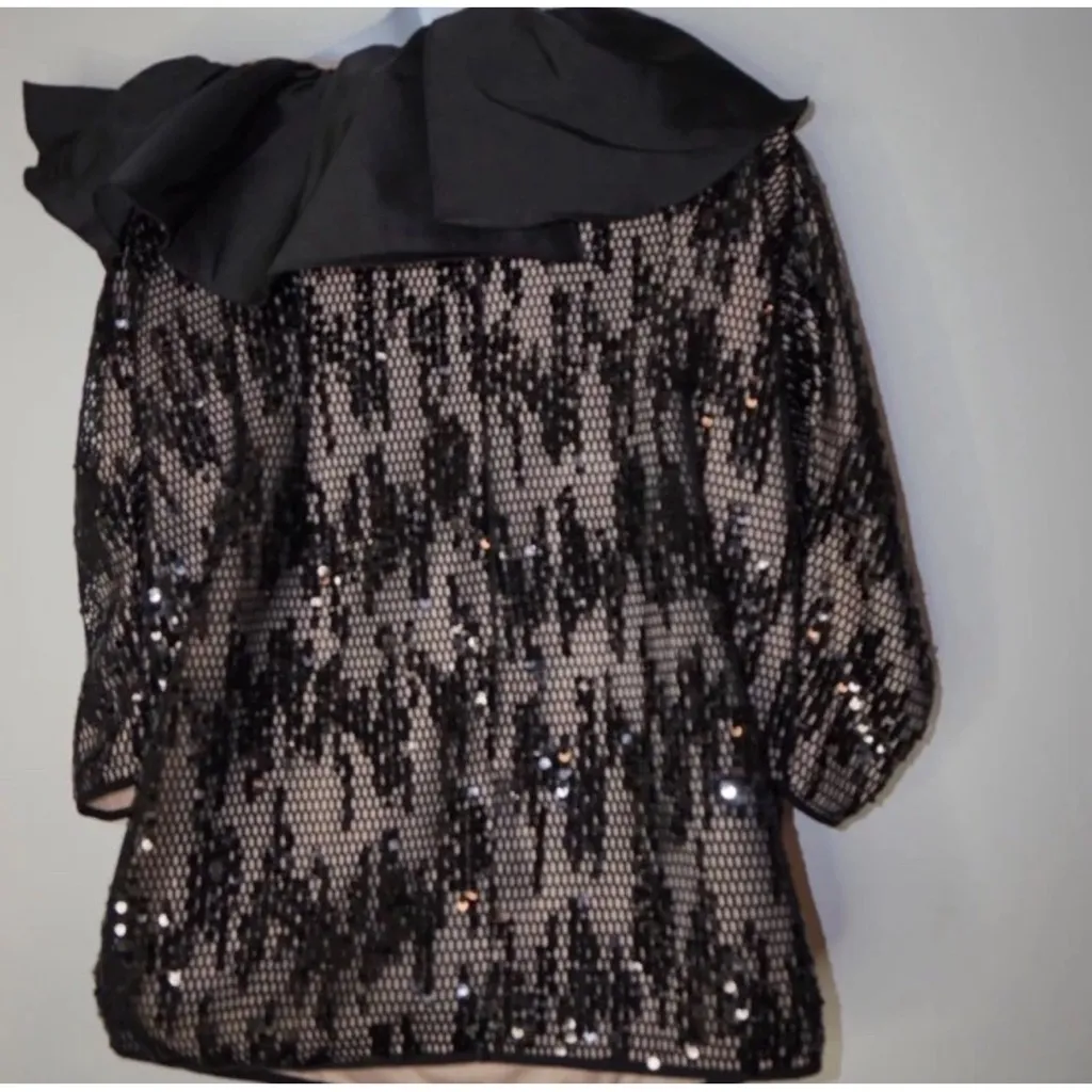 ASOS Luxe Curve Sequin Lace Ruffle Mini Dress Size: 22 NWT Black Size undefined - Image 8