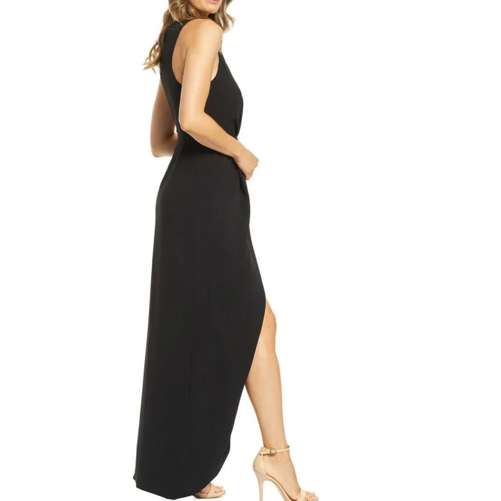 DRESS THE POPULATION Ariel Racerback Faux Wrap Crepe Dress Gown, Black Small NWT - Image 5