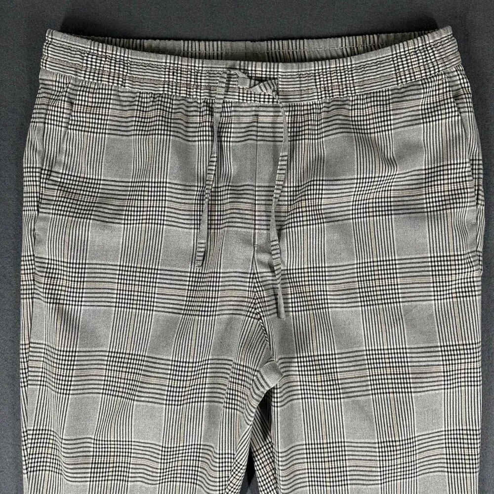 H&M Womens M Gray Plaid Slim Fit Pull On Elastic Drawstring Career Pants - Image 3