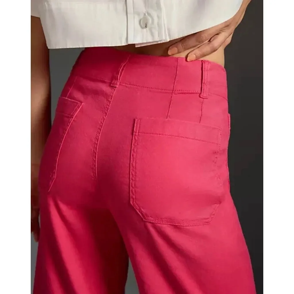 Maeve Anthropologie The Colette Linen Blend Wide-Leg Crop Size 27 Tall Geranium - Image 3